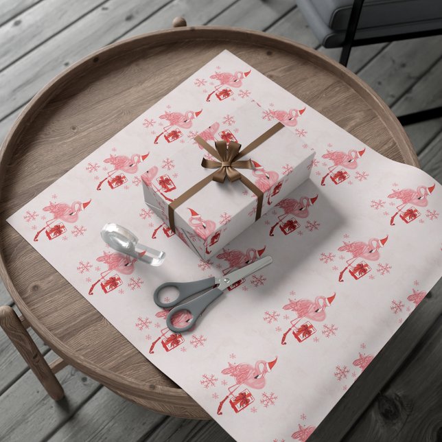Rosa Flamingo Tropical Kusten Beach jul Presentpapper (Pink Flamingo Tropical Coast Beach Christmas Wrapping Paper)