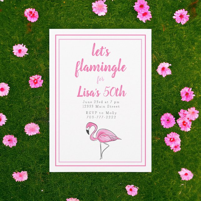 Rosa Flamingo Tropical Låt oss Flamingle Birthday Inbjudningar (Skapare uppladdad)