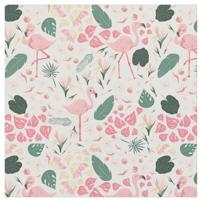 Rosa Flamingo Tropical Mönster Fabric Tyg (Närbild)
