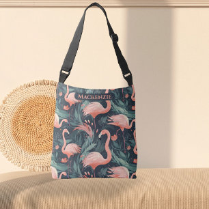 Rosa Flamingo Tropical Mönster Personlig Axelväska