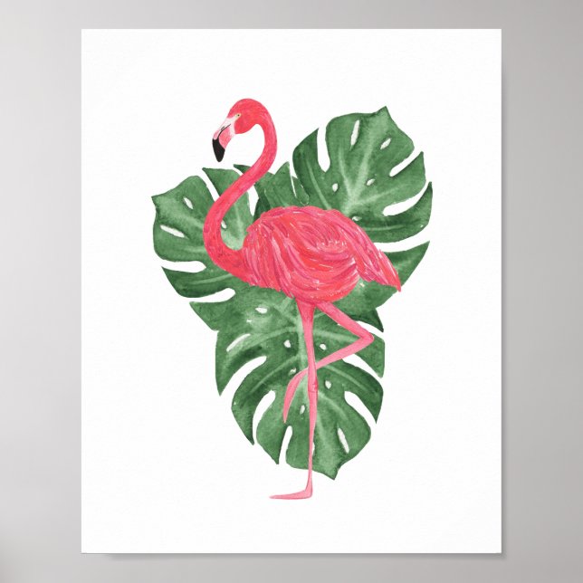 Rosa Flamingo Tropical Monstera Löv Poster (Framsidan)