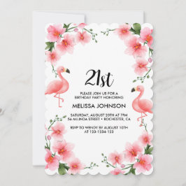 Rosa Flamingo Tropical Orchid 21:a födelsedagen Inbjudningar