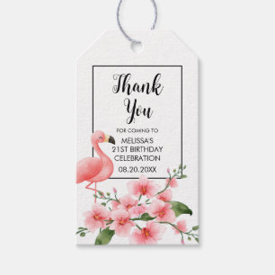 Rosa Flamingo Tropical Orchid Birthday Tack Presentetikett
