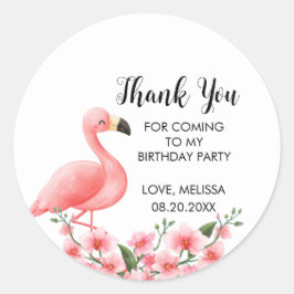 Rosa Flamingo Tropical Orchid Birthday Tack Runt Klistermärke