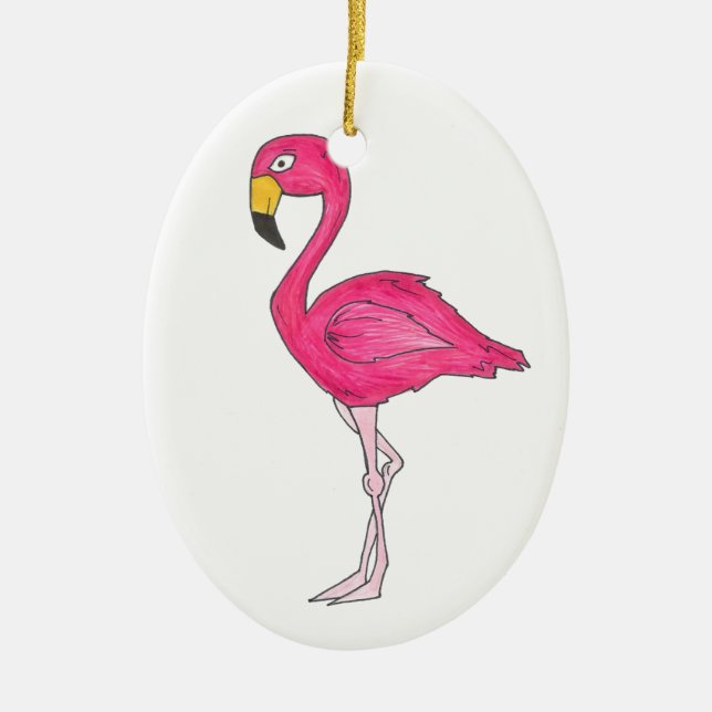 Rosa Flamingo Tropical Paradise Island Bird Julgransprydnad Keramik (Framsidan)