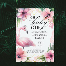 Rosa Flamingo Tropical Rosa Girl Baby Shower Inbjudningar
