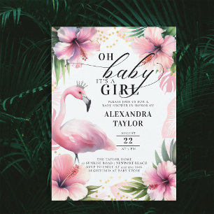 Rosa Flamingo Tropical Rosa Girl Baby Shower Inbjudningar