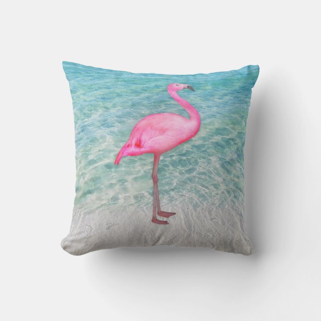 Rosa Flamingo Tropical Sandy Beach Modern Chic Kudde (Framsida)