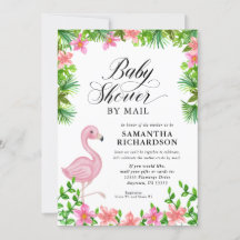 Rosa Flamingo Tropical Script Baby Shower by Mail