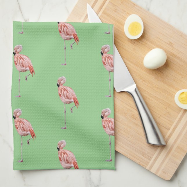 Rosa Flamingo Tropical Stil Grönt Kitchen Towel Kökshandduk (Vikt i Fjärdedel)