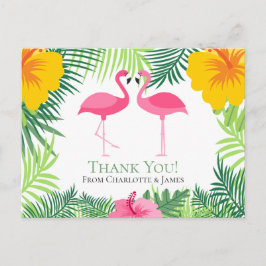 Rosa Flamingo Tropical Tack Bröllop Vykort