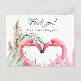 Rosa Flamingo Tropical Tack Bröllop Vykort