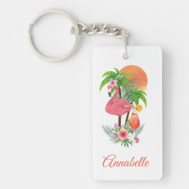 Rosa Flamingo Tropical Vacation Acrylic Keychain