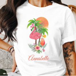 Rosa Flamingo Tropical Vacation T-Shirt