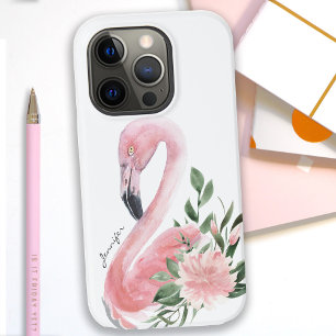 Rosa Flamingo Tropical Watercolor Blommigt med Nam
