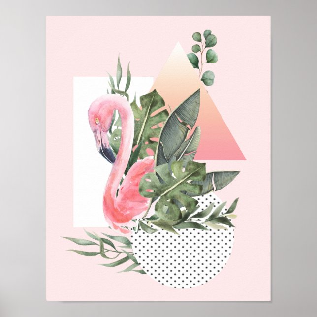Rosa Flamingo Tropical Watercolor Collage Poster (Framsidan)