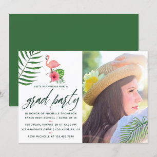 Rosa Flamingo Tropical Watercolor Luau Studenten Inbjudningar