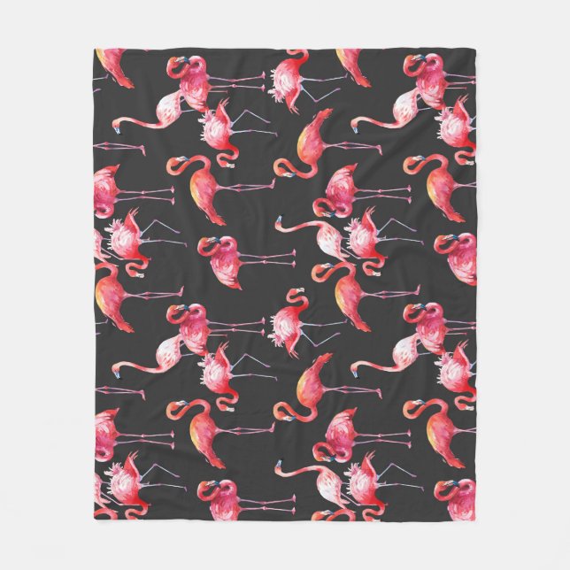 Rosa Flamingo: Tropical Watercolor Mönster. Fleecefilt (Framsidan)