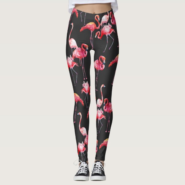 Rosa Flamingo: Tropical Watercolor Mönster. Leggings (Framsida)