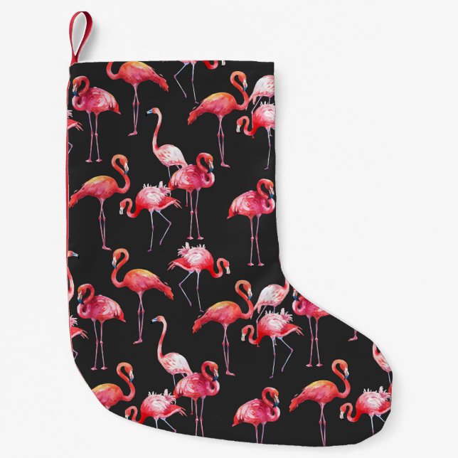 Rosa Flamingo: Tropical Watercolor Mönster. Liten Julstrumpa (Framsidan)