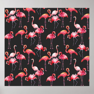 Rosa Flamingo: Tropical Watercolor Mönster. Poster
