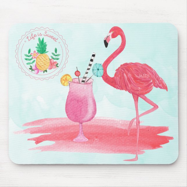 Rosa Flamingo Tropical Watercolor MousePad Design Musmatta (Framsidan)
