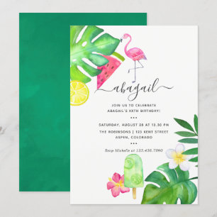 Rosa Flamingo Tropical Watercolor Sommardag Inbjudningar