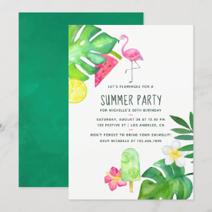 Rosa Flamingo Tropical Watercolor Sommardag Inbjudningar