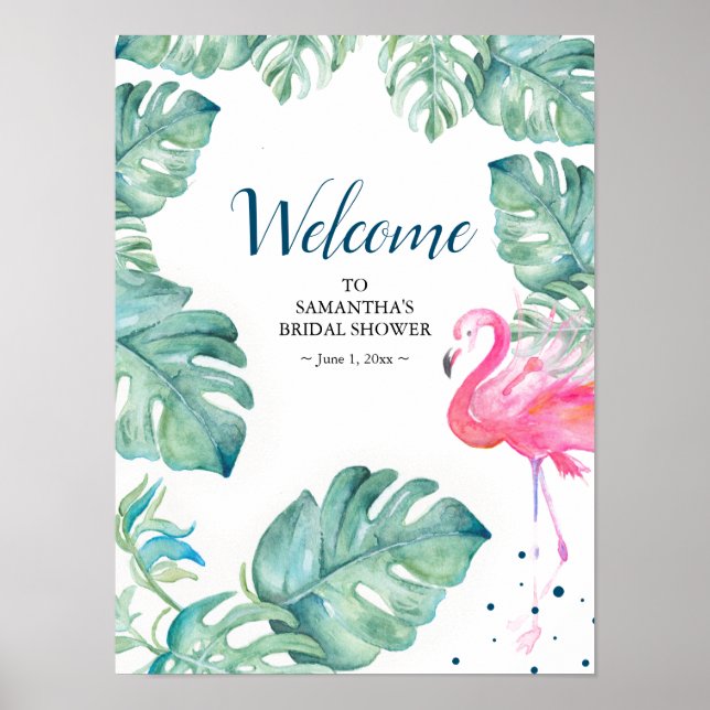 Rosa Flamingo Tropical Welcome Party Sign Poster (Framsidan)
