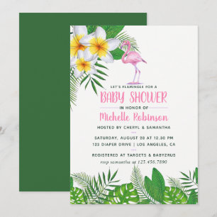 Rosa Flamingo Tropisk Akvarell Flickor Baby Shower Inbjudningar