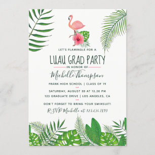Rosa Flamingo Tropisk Akvarell Luau-Examen Meddelande