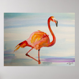 Rosa Flamingo Tropisk Akvarell Postertryck Poster