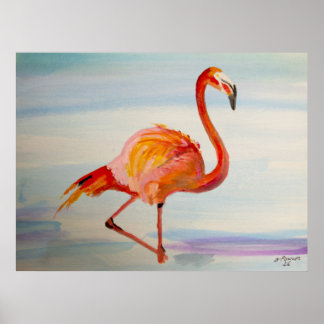 Rosa Flamingo Tropisk Akvarell Postertryck Poster