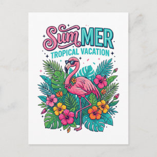 Rosa Flamingo Tropisk Blomma - sommarlov Helg Vykort