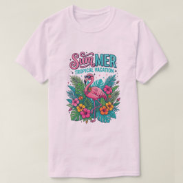 Rosa Flamingo Tropisk Blomma - sommarlov  T Shirt