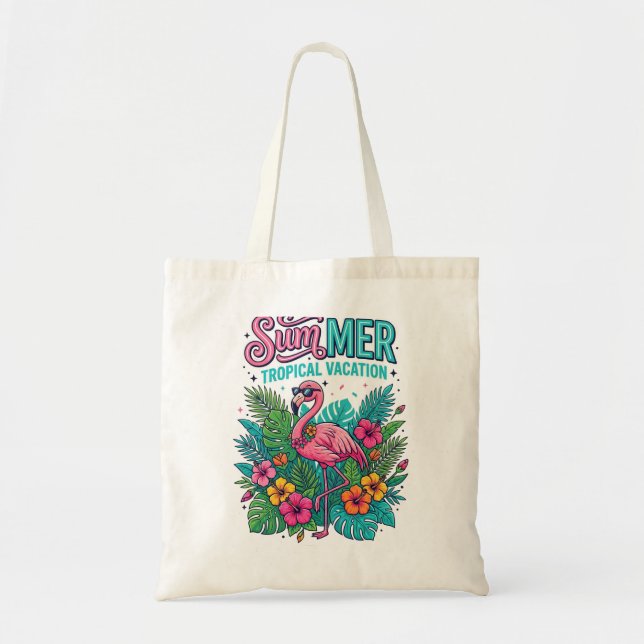 Rosa Flamingo Tropisk Blomma - sommarlov  Tygkasse (Framsidan)