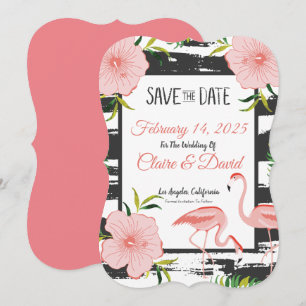 Rosa Flamingo Tropisk Bröllop Spara Datumet