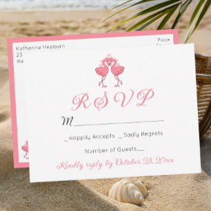 Rosa Flamingo Tropisk Hawaiiansk Strandbröllop RSV Vykort
