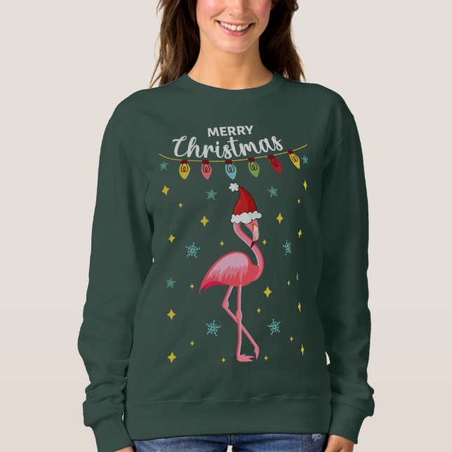 Rosa Flamingo Tropisk Jul T Shirt (Framsida)