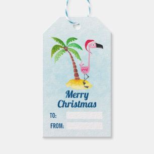 Rosa Flamingo Tropisk Jul Whimsical Presentetikett