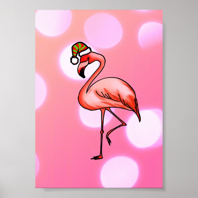 Rosa Flamingo Tropisk Julfirande Poster (Framsidan)