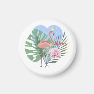 Rosa Flamingo tropiska löv handflatan Magnet