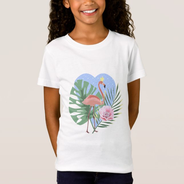 Rosa Flamingo tropiska löv handflatan T Shirt (Framsida)