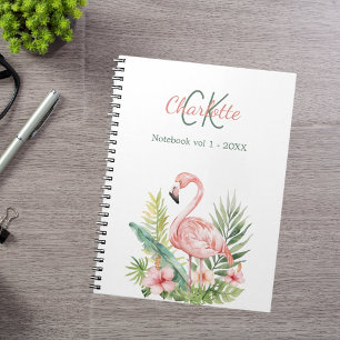 Rosa flamingo tropiska monogram anteckningsbok