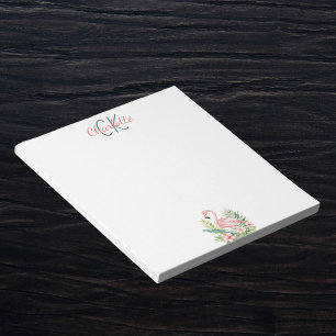 Rosa flamingo tropiska monogram namn anteckningsblock