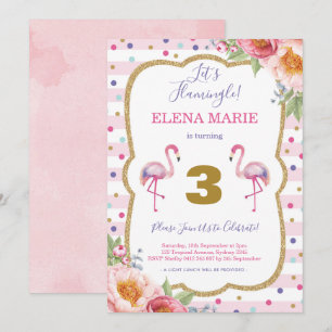 Rosa Flamingo Tropiska Party-konfetti Inbjudningar