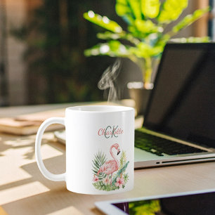 Rosa flamingo tropiska sommarmonogram kaffemugg