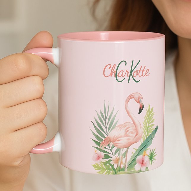 Rosa flamingo tropiska sommarmonogram mugg (Skapare uppladdad)