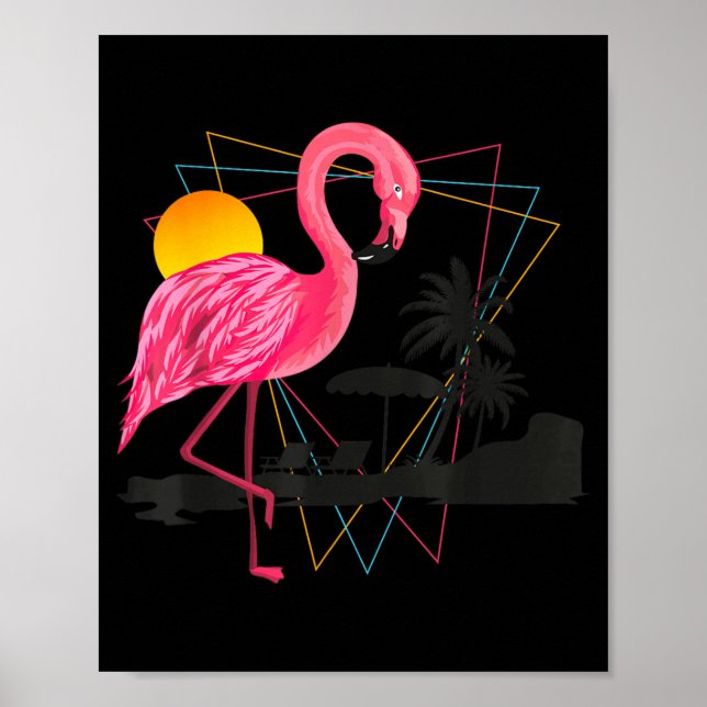 Rosa Flamingo Tropiska Växter Strand Semester Poster (Framsidan)