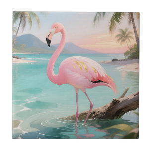 Rosa Flamingo Tropiskt Paradis Kakelplatta